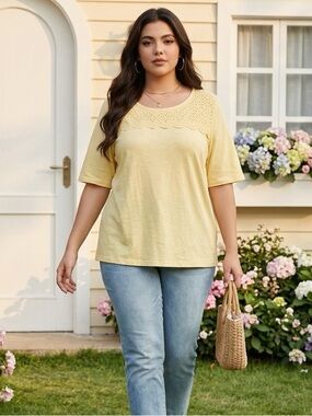 NWT Croft & Barrow Plus Size Yellow Short Sleeve Top Shirt a Size 3XL
